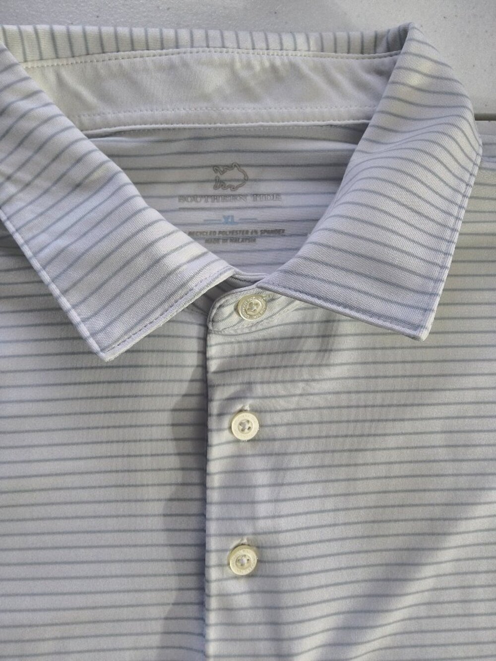 Southern Tide Mens xl gray white striped short sleeve golf polo